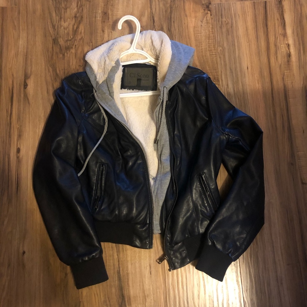 2/$30 ✨ Navy Blue and Grey Faux Leather Jacket